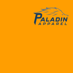 Paladin Apparel wordmark with stylized lion illustration above on gold background